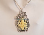 Small Ganesha Ganesh God Resin Cabochon Necklace with Filigree Silver Frame on Silver Crossed Chain or Black Faux Suede Cord