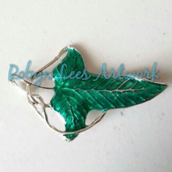 Green and Silver Leaf Costume Brooch Pin