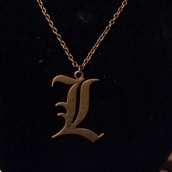 Death Note Style L Symbol Necklace in Bronze, Japanese Manga Anime