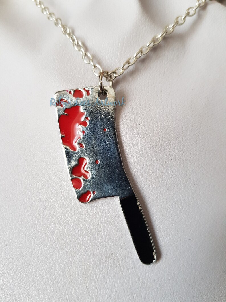 Bloody Butcher's Cleaver Knife Charm Pendant Necklace in Etsy