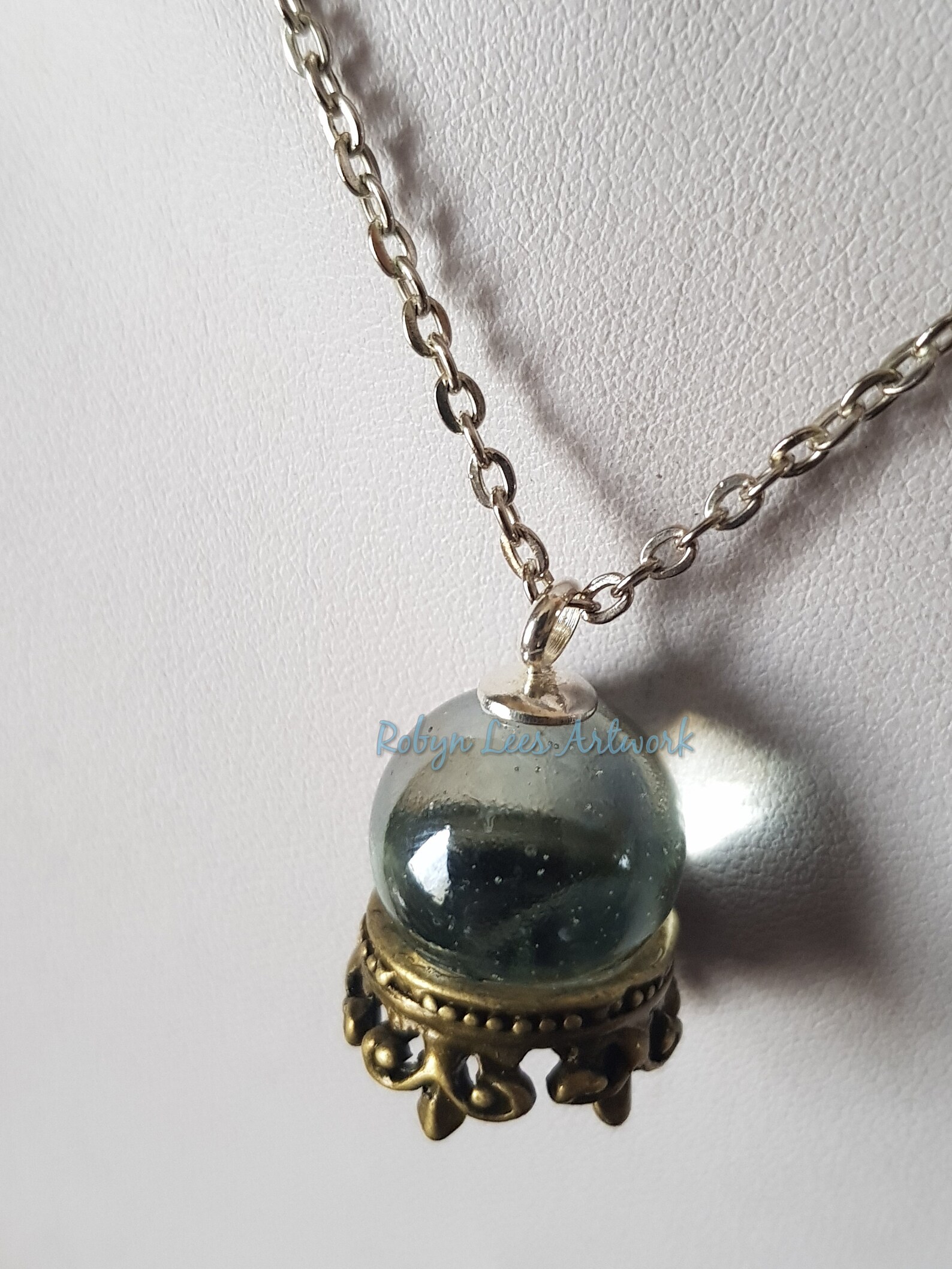Small Crystal Ball Glass Charm Necklace with Bronze Filigree Etsy