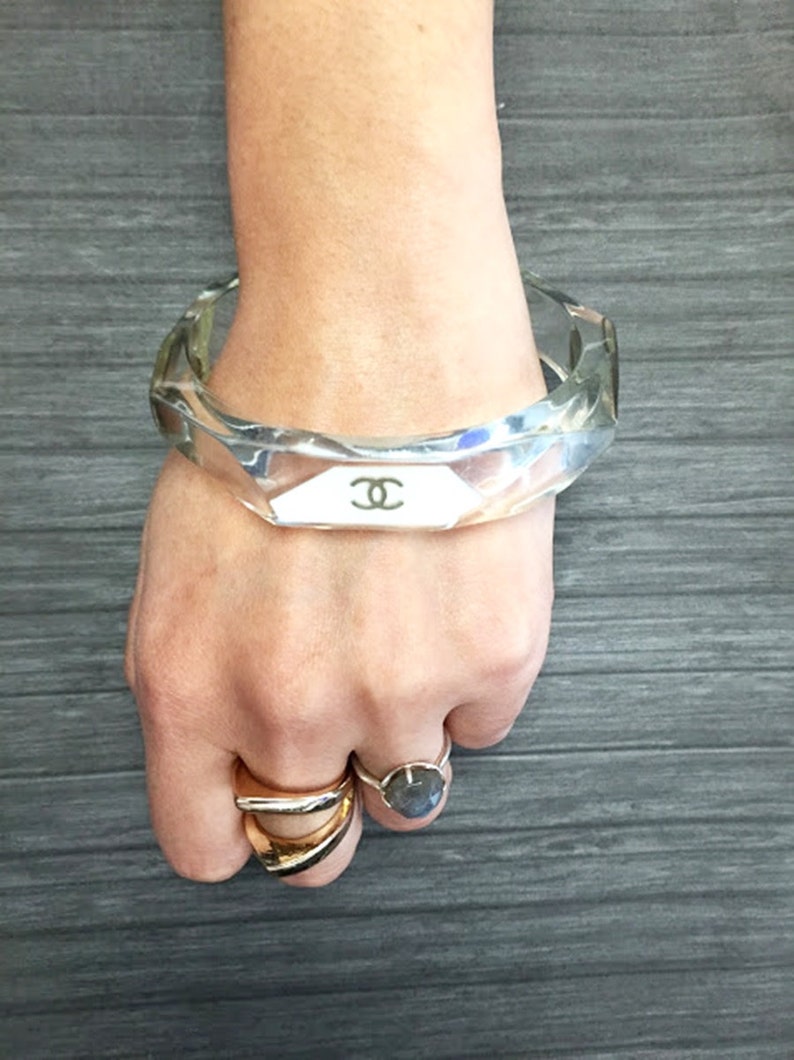 Authentic CHANEL Clear Lucite Bangle Bracelet with CC Logo Etsy