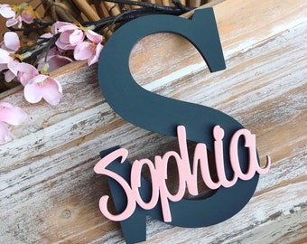 Letter with name made of wood | Gift birth | Name tag | Baptism Gift | wooden letter| Door sign