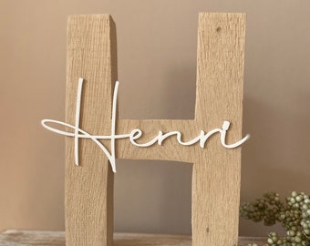 Buchstabe mit Namen (Natur) | Namensschild Holz | Geschenk zur Geburt| Holzbuchstabe | Taufgeschenk