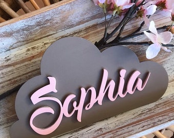 name on cloud as door sign | name tag | baptism gift | wooden letter | wooden cloud