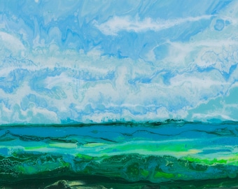 Marvin Key Channel 12"x24"  Acrylic Poured Seascape