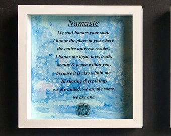 Yoga Wall Art Namaste Greeting - 10x10" from the Namaste Series in Shadowbox Frame Yoga Meditation