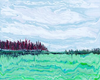 Emerald Isles 24x24"  Acrylic Poured Landscape