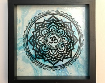 Om Mandala - 10x10" from the Namaste Series in Shadowbox Frame Yoga Meditation