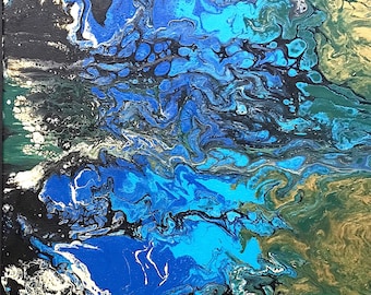 The Beautiful Blue Between 16x20- Large Acrylic Pour Painting