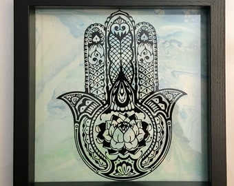 Hamsa, Hand of God - 10x10" from the Namaste Series in Shadowbox Frame Yoga Meditation