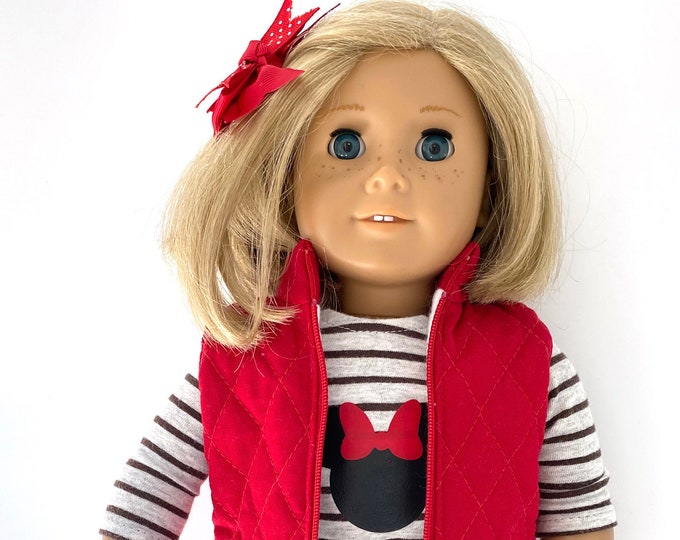 18 Inch Doll Clothes Fit American Girl Doll 6 Pc Outfit Minnie Mouse Graphic Tee Red Puffy