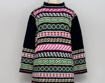 Vintage 60s 70s Metallic Knit Tunic Maxi Skirt Outfit Psychedelic Boho Sweater Dress S/M/L