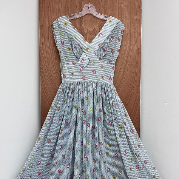 Vintage 1940s 50s Cotton Voile Dress Novelty Print Sheer Spring Summer Frock XS