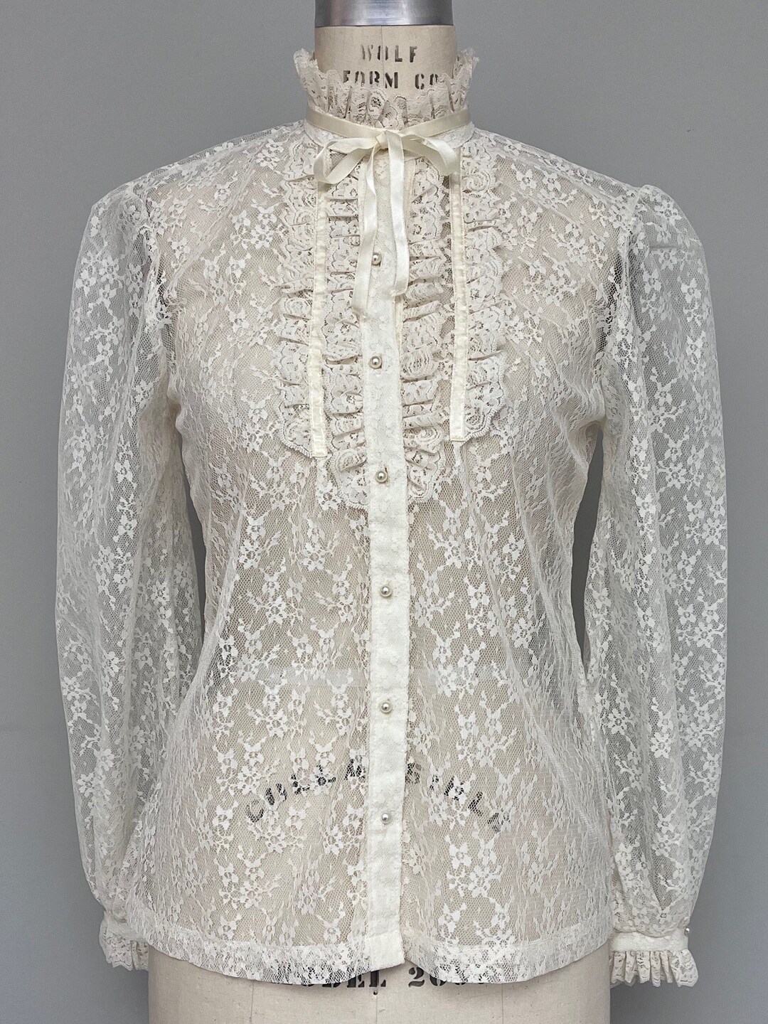 Vintage 70s Prairie Victorian Blouse Gunne Style Ruffle Sheer Lace ...