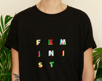 FEMINIST ricamato T-Shirt 3D Testo Nero