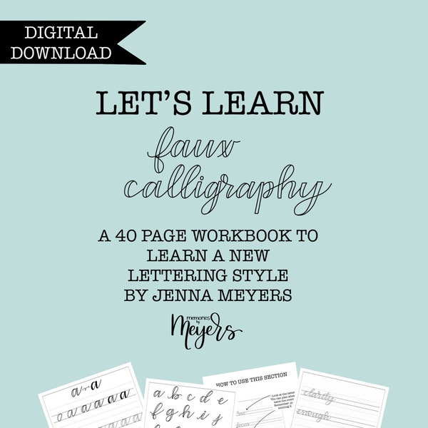 Faux Calligraphy (lowercase letters and words) DIGITAL DOWNLOAD (40 PAGES)