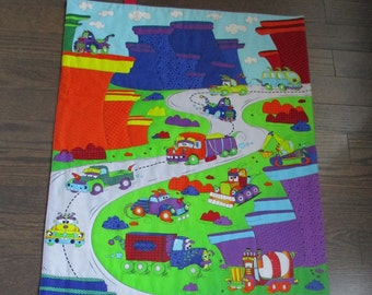 Monster Trucks Play Mat - Fold Up Travel Play Mat Quilt With Pockets for Toy Storage - Personalise Gift