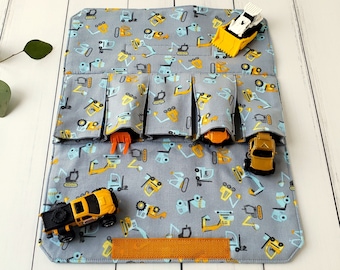 Toy Car Carrier - Fabric Wallet for Small Toy Cars  - Travel Activity - Road Play Mat - Construction Pretend Play-Personalised Child Gift