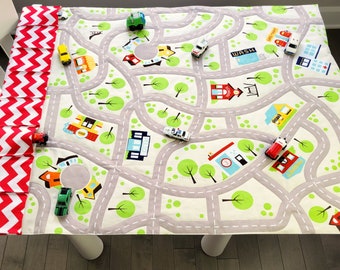 Large Road Car Play Mat - Fold Up Travel Activity - Matchbox/Hotwheel Toy Carrier- Kids Quilt - Quiet Play Town - Personalise Gift for Child