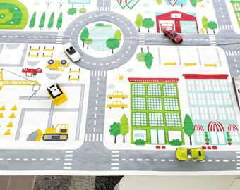 Car Play Mat - Fold Up Travel Activity - Large Matchbox/Hotwheels Toy Carrier - Child's Town Road Quilt - Creative Play - Personalised Gift