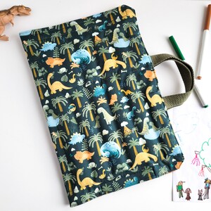 Crayon, Marker and Colouring Book Carrier - Dinosaur Fabric Tote Bag ...