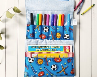 Crayon Holder - Travel Activity Carrier - Marker Fold Up Tote Bag - Art Craft Kit - Child's Personalized Birthday Gift - Creative Quiet Time
