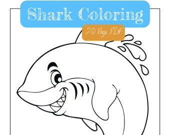 Printable/Digital Download Shark Coloring Pages - 20 Pages Kids Coloring Activity Simple