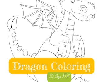 Printable/Digital Download Dragon Coloring Pages - 10 Pages Kids Coloring Activity Simple