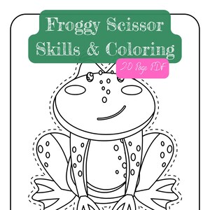 Download stampabile/digitale Froggy Scissor Skills Disegni da colorare - 20 pagine Attività di taglio/colorazione per bambini semplice