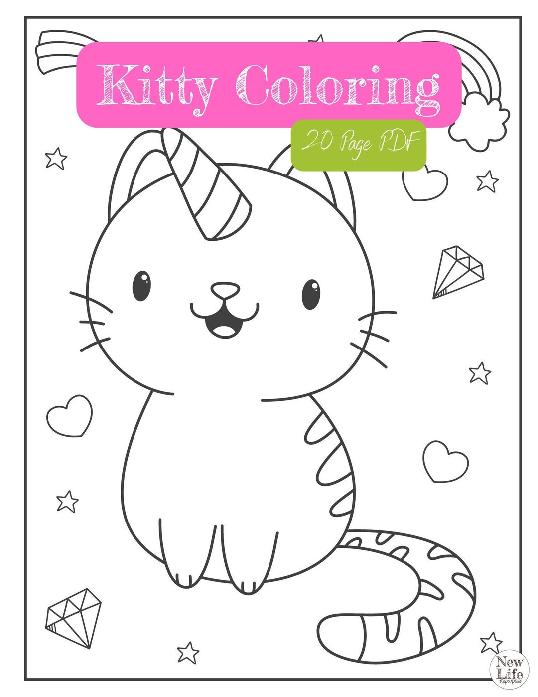 Printable/digital Download Kitty (unicorn) Coloring Pages - 20 Pages