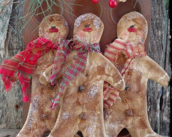 Primitive Gingerbread Man Christmas Ornament with Jingle Bell