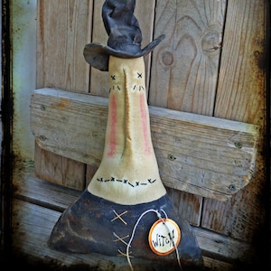 Made to Order - Primitive Witch Shelf Sitter, Halloween Folk Art Decoration, Autumn Fall Decor