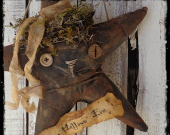 Made to Order - Black Cat Witch Star, Primitive Halloween Folk Art, Halloween Decor, Door Greeter, Autumn Fall Decor