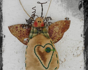 Primitive Angel Christmas Ornament: Folk Art Rag Doll Ornie