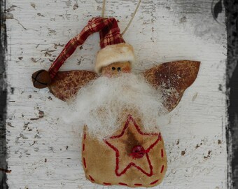 Primitive Santa Christmas Ornament: Handmade Folk Art Rag Doll