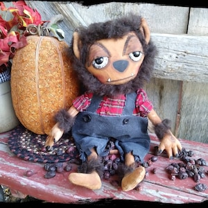 Made to Order - Primitive Werewolf Doll, Wolf Man Rag Doll, Halloween Decoration