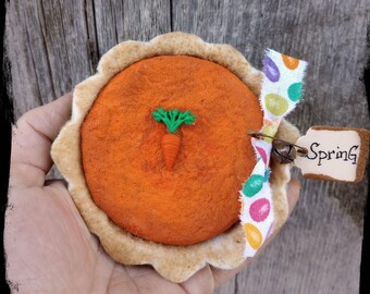 Made to Order - Primitive Carrot Pie, Easter or Spring Decoration, Miniature Faux Pies, Carrot Tiered Tray Decor