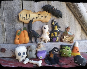 Made to Order - Miniature Halloween Decorations, Primitive Halloween Ornaments, Small Bowl Fillers, Halloween Decorations, Tiered Tray Decor