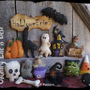PDF Pattern, Primitive Halloween Ornaments, Miniature Halloween Decorations, Bowl Fillers, Tiered Tray Decor, Sewing Pattern