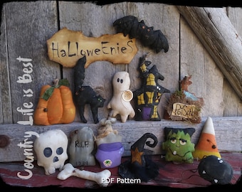 Primitive Halloween Ornaments Sewing Pattern: Miniature Decorations (PDF Pattern)