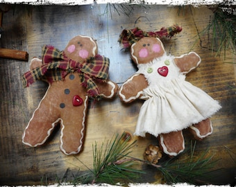 Made to Order - Primitive Gingerbread Boy and Girl Ornies, Gingerbread Country Christmas Tree Ornaments, Bowl Fillers, Tucks