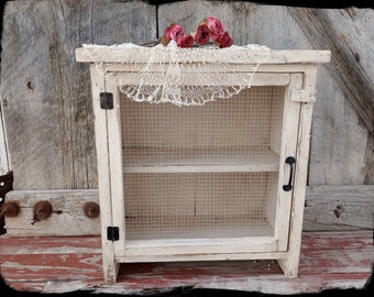 Miniature Pie Safe: Rustic Distressed Jelly Cupboard, Collectibles Display, Vintage Style Cabinet