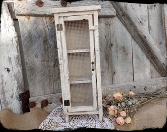 Miniature Cupboard, Small Primitive Colonial Pie Safe, Wooden Jelly Cupboard, Distressed Vintage Style Rustic Cabinet, Collectibles Display