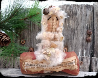 Made to Order - Old Woodland Santa Ornament, Shelf Sitter, Bowl Filler, Primitive Santa Claus Christmas Decoration