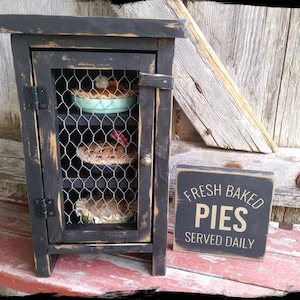 Miniature Pie Safe, Small Primitive Colonial Wooden Jelly Cupboard, Distressed Vintage Style Rustic Cabinet