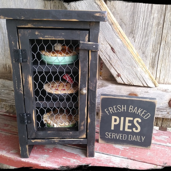 Miniature Pie Safe, Small Primitive Colonial Wooden Jelly Cupboard, Distressed Vintage Style Rustic Cabinet