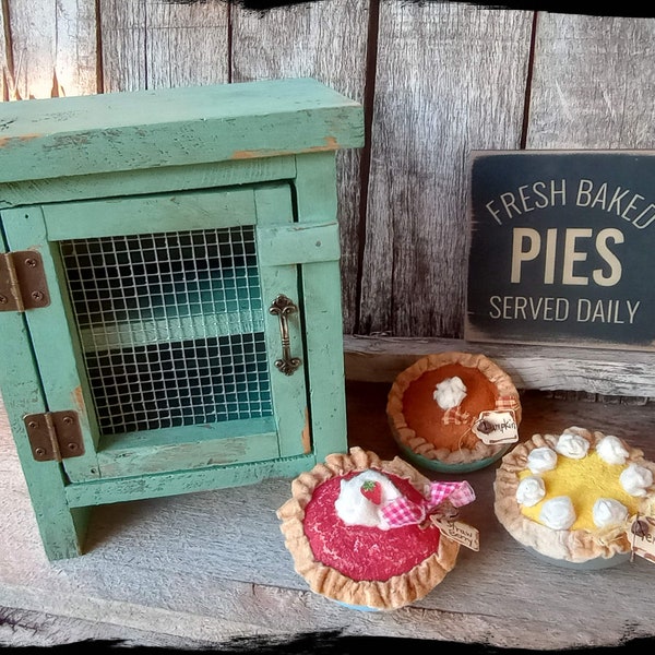 Miniature Pie Safe, Small Primitive Colonial Wooden Jelly Cupboard, Distressed Vintage Style Rustic Cabinet