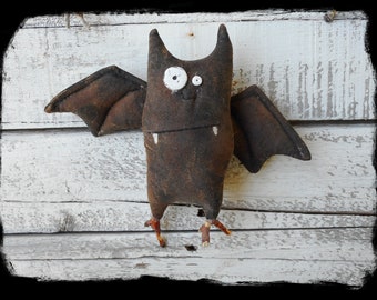 Primitive Black Bat Ornament: Halloween Folk Art Decoration