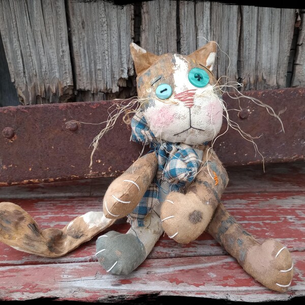 OOAK Orange Barn Cat, Folk Art, Primitive Kitten, Tiered Tray Décor, Farmhouse Cat Decoration, Shelf Sitter